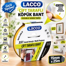 Danacı Kırtasiye Lacco Çift Taraflı Köpük Bant 15 mm x 25 M Güçlü Yapışkanlı Montaj Bandı Çok Amaçlı Beyaz 1 Adet