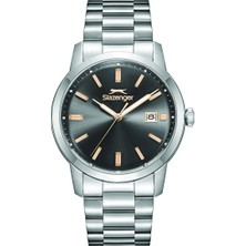 Slazenger Erkek Kol Saati Gümüş Kasa Kurşuni Kadran 42MM Mineral Cam 10 Atm Su Geçirmez Paslanmaz Çelik