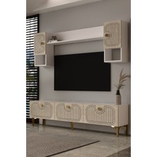 Dekortis Home Dekor 180DHDTÜ3BTA Hera Lazer Desenli Tv Ünitesi Beyaz-Traverten-Altın