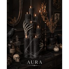 Aura Design Studio Aura Cadılar Bayramı Iskelet Eller ve Siyah Mum Seti – Gotik Dekoratif Şamdan