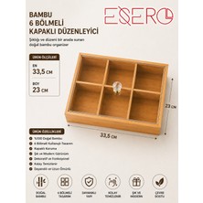 Esero Bambu 6 Bölmeli Kapaklı Düzenleyici Kutu 33,5X23 cm Kuruyemiş Lokum Şeker Çikolata Saklama ve Sunum Kutusu