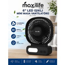 maxilife Breeze MG-5166F 6 Inç LED Işıklı Şarjlı Mini Masa Vantilatörü 3 Kademeli USB Type-C