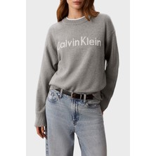 Calvin Klein % 100 Pamuk Logolu Relaxed Fit Bisiklet Yaka Kazak LV044G313GP7A Bayan Kazak LV044G313G P7A