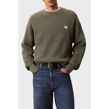 Calvin Klein Pamuklu Relaxed Fit Waffle Kazak LV04RD313GLDY Erkek Kazak LV04RD313G Ldy