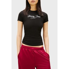 Tommy Jeans Logolu Pamuklu Bisiklet Yaka T Shirt Bayan T Shirt DW0DW21838 Bds