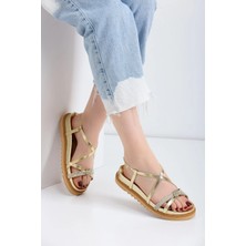  Golden Heel Ortopedik Tabanlı Kadın Gold Sandalet