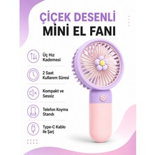 Golden Tech Çiçek Desenli Şarjlı Mini El ve Masa Fanı Mini El Pervanesi