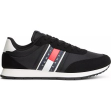 Tommy Hilfiger Erkek Süet Detaylı Bayrak Logo Desenli Siyah Sneaker EM0EM01709-BDS