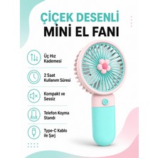 Golden Tech Çiçek Desenli Şarjlı Mini El ve Masa Fanı Mini El Pervanesi