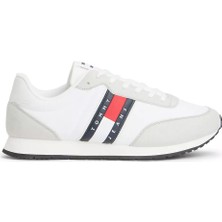 Tommy Hilfiger Erkek Süet Detaylı Bayrak Logo Desenli Beyaz Sneaker EM0EM01709-YBL