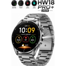 Sonreir Watch HW18 Pro+ 2026 Erkek Akıllı Saat AMOLED Ekran Bluetooth Görüşme iPhone Huawei Uyumlu 8,9,10,11 Gümüş