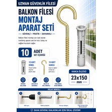Uzman Güvenlik Filesi Balkon Filesi Montaj Aparat Seti 10 Adet (23X150) Çelik Kanca ve Plastik Dübel