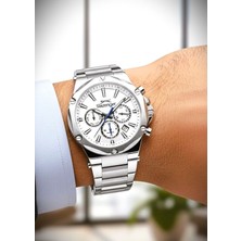 Slazenger Erkek Kol Saati Gümüş Kasa Beyaz Kadran 42MM Mineral Cam 10 Atm Su Geçirmez Paslanmaz Çelik