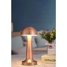 Normadia Vaelmont Mantar Model Retro Masa Lambası, Dimmerli ve Şarjlı, Gold Tasarım Masa ve Gece Lambası