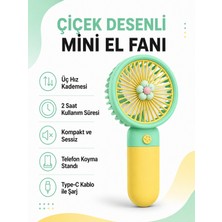 Golden Tech Çiçek Desenli Şarjlı Mini El ve Masa Fanı Mini El Pervanesi