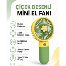 Golden Tech Çiçek Desenli Şarjlı Mini El ve Masa Fanı Mini El Pervanesi