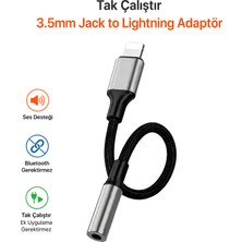 Dexmon Tak Çalıştır Lightning (Iphone) To 3.5mm Aux Jack Kulaklık  Dönüştürücü Çevirici Kablo 12CM