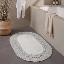 Cool Halı Luke Beyaz Gri Oval Tekli Çift Taraflı Kullanım El Dokuması Yıkanır Balkon Banyo Kapı Önü Paspası