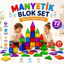 Eba Home 72 Parça Manyetik Yapı Blokları - Çocuklar Için Renkli 3 Boyutlu Kare Üçgen Karo Oyun Seti Oyuncak Yap-Boz