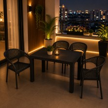 Ziynet Home 4 Kişilik Antrasit Bahçe Masa Takımı 70X120 cm Rattan Görünümlü Balkon Teras Masa Sandalye Seti