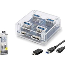 Nusrat Bilişim Ietop U331 USB Type-C 3.1 Gen1 Hub 4 Port 5 Gbps Şeffaf