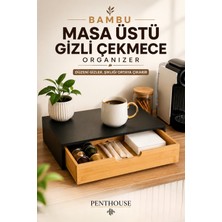 Penthouse Bambu Masa Üstü Gizli Çekmece Organizer Kahve Köşesi Düzenleyici, Masa Altı Saklama Kutusu, Duvara Monte Edilebilir