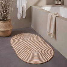Cool Halı Luke Oval Banyo Paspası Kahve Beyaz Tekli Hasır Jüt Görünüm Örgü Bohem Giriş Kapı Önü Balkon Paspası