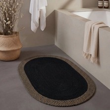 Cool Halı Luke Siyah Oval Tekli Banyo Paspası Yıkanır El Dokuma Örgü Dekoratif Klozet Önü Tuvalet Önü Paspas
