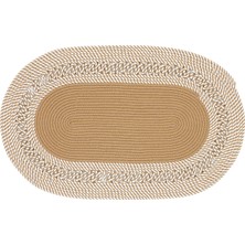 Cool Halı Luke Kahve Beyaz Oval Tekli Çift Taraflı El Dokuma Yıkanabilir Örgü Desen Banyo Tuvalet Önü Paspası