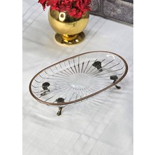 SEÇKİNEV Elegant Cam Oval, Döküm Metal 4 Ayaklı Sunum Tabağı Altın/gümüş/eskitme