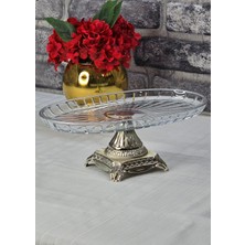 SEÇKİNEV Elegant Cam Oval, Döküm Metal Gt Ayaklı Sunum Tabağı Altın/gümüş/eskitme