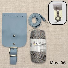 Oxford İplik Simli Telefon Çantası Seti 06 Mavi