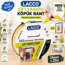 Danacı Kırtasiye Lacco Çift Taraflı Köpük Bant 24 mm x 25 M Güçlü Yapışkanlı Montaj Bandı Çok Amaçlı Beyaz 1 Adet