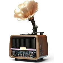 Solvéra Gramafon Tarzı Bluetooth Radyo - Trend ve Fonksiyonel Tasarım Alarm Saatli Radyo
