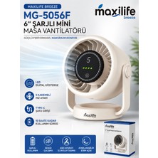 maxilife Breeze MG-5056F 6 Inç Şarjlı Mini Masa Vantilatörü LED Göstergeli 5 Kademeli Hız Ayarlı