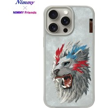 Nimmy Nımmy iPhone 15 Pro Max Uyumlu  3D Süet Gerçek Nakış Işlemeli Aslan Desenli Raptor Series Kılıf