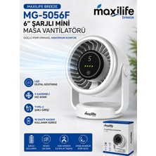 maxilife Breeze MG-5056F 6 Inç Şarjlı Mini Masa Vantilatörü LED Göstergeli 5 Kademeli Hız Ayarlı