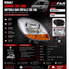 Renault Kangoo 2003-2008 Motorlu Sarı Sinyalli Sol Far Ayfar Oem 8200150614