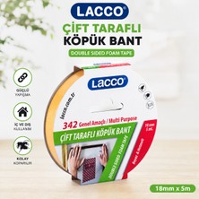 Danacı Kırtasiye Lacco Çift Taraflı Köpük Bant 18 mm x 5 M Güçlü Yapışkanlı Çok Amaçlı Montaj Bandı Beyaz 1 Adet