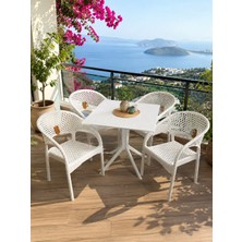 Ziynet Home 4 Kişilik Rattan Görünümlü Balkon Bahçe Masa Sandalye Takımı 80X80 cm Masa | Gizli Demir Şaseli