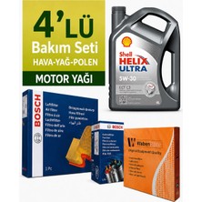 Bosch Fiat 500X 1.6 Dizel Filtre Bakım Seti-Shell Helix Ultra Ect 5W30 4lt (2014-2024) 4 Lü