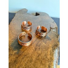 Aida Jewelss Zadenza Gold %100 Saf Bakır 3lü Yüzük Ayarlanabilir Ölçü El Işi Bakır Yüzük Kombini