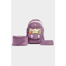 Relaxion 3'lü Set Çocuk Ilkokul Çantası Kalemlikli Beslenme Çantalı Sırt Çantası Violet
