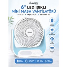 maxilife Breeze MG-5146F Şarjlı Mini Masa Vantilatörü LED Işıklı 3 Kademeli USB Type-C