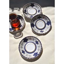 Qualitev 6\'lı Porselen Çay Tabağı Altın Işlemeli Gold 12 cm Çay Tabak Seti - Parya