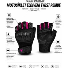 Kıyak Moto Twist Pembe / Yarım Parmak - Kaymaz Avuç Içi Kadın Motosiklet Eldiveni