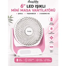 maxilife Breeze MG-5146F Şarjlı Mini Masa Vantilatörü LED Işıklı 3 Kademeli USB Type-C