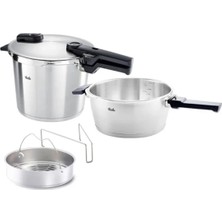 Fissler Vitaquick Premium Cam Kapak ve Buhar Aparatlı Düdüklü Tencere Seti - 4 Lt + 8 Lt Gri