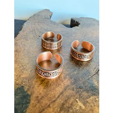 Aida Jewelss Zadenza Gold %100 Saf Bakır 3lü Yüzük Ayarlanabilir Ölçü El Işi Bakır Yüzük Kombini