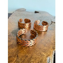 Aida Jewelss %100 Saf Bakır 3lü Yüzük Ayarlanabilir Ölçü El Işi Bakır Yüzük Kombini